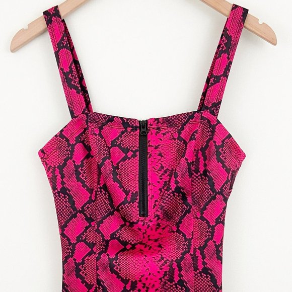 NWT Pam & Gela x Anthropologie | Red Pink Baby Boa Snakeskin Print Mini Dress - Picture 4 of 7